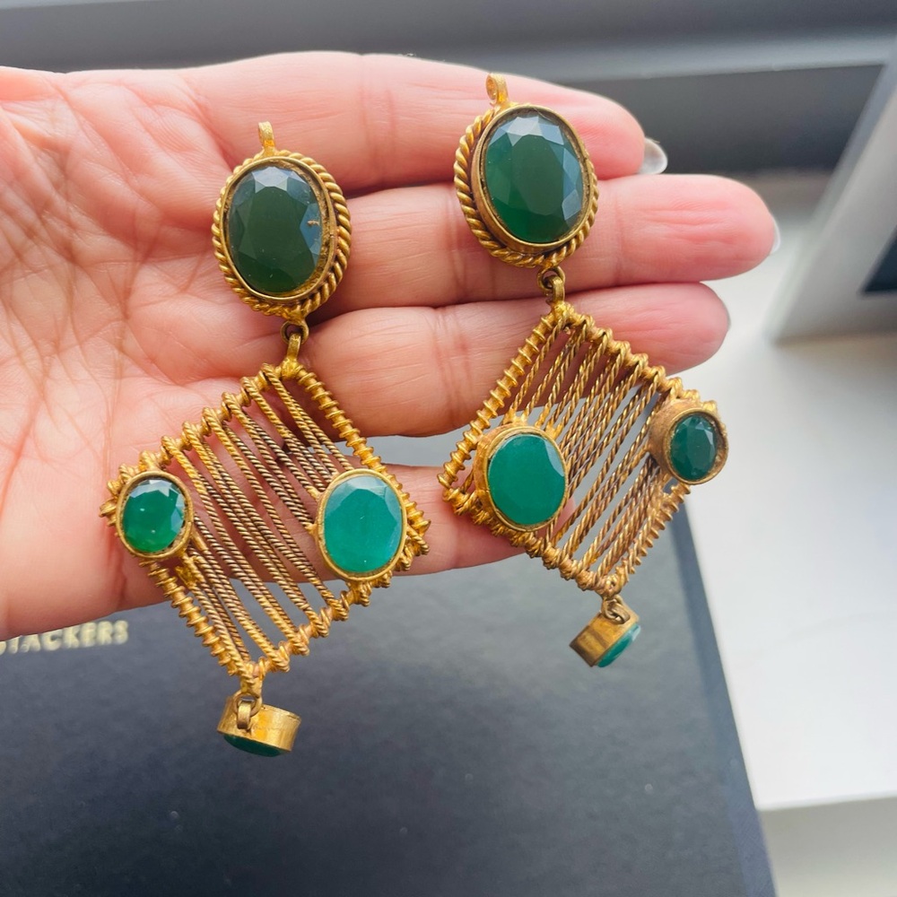 Emerald and Gold platted faux party earrings